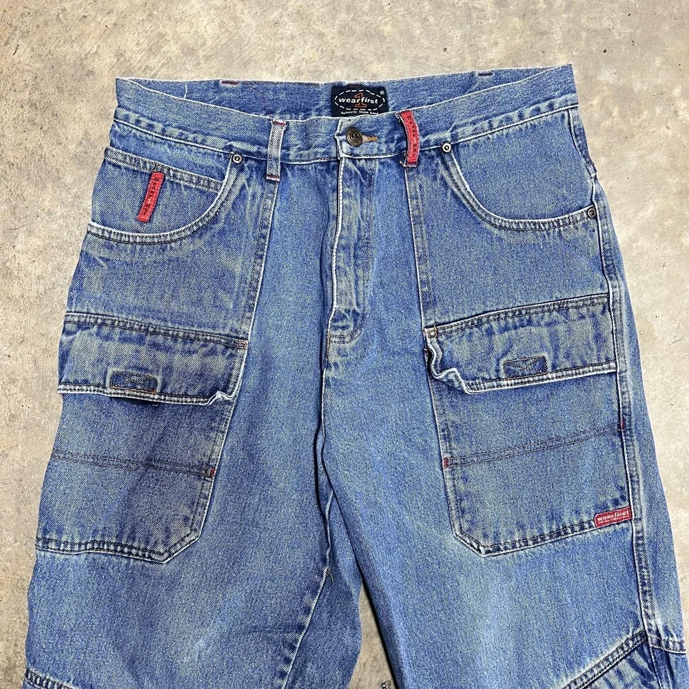 Vintage Y2K Jeans Baggy 33x30 Blue Denim Cargo Oversized JNCO Style Skate Widele - Picture 2 of 6